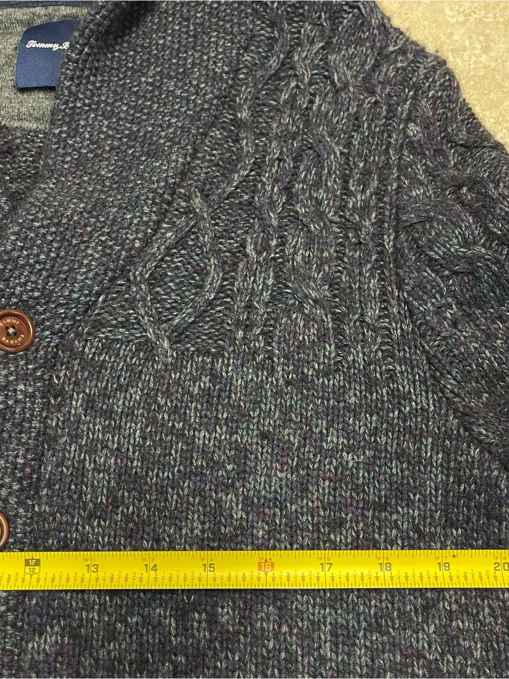 Tommy Bahamas Lambswool Button Down Sweater Mens Size M Blue Cable Knit Academia - Picture 7 of 8